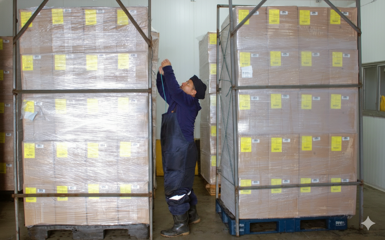 Mercadería en pallets dentro de bodega frigorífica Sarcofrío